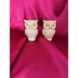 Vintage Owl Salt & Pepper Shakers Ceramic 3” Stoppers 1970's Brown Retro MCM